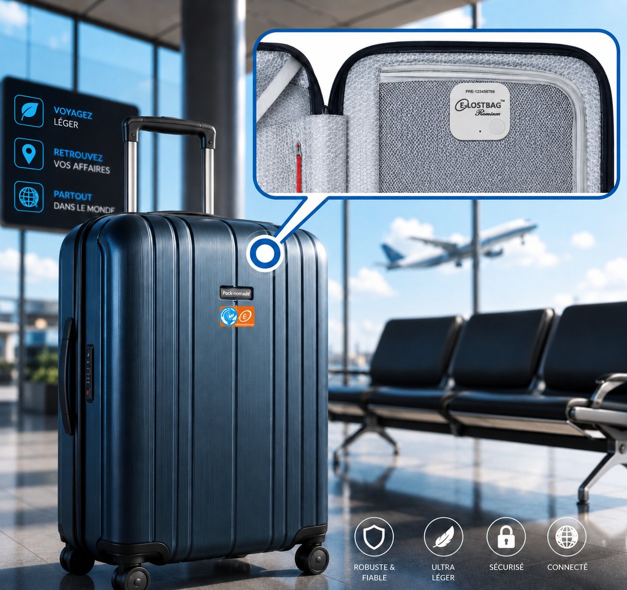 Tag ID Premium fixé à l'intérieur d'un bagage