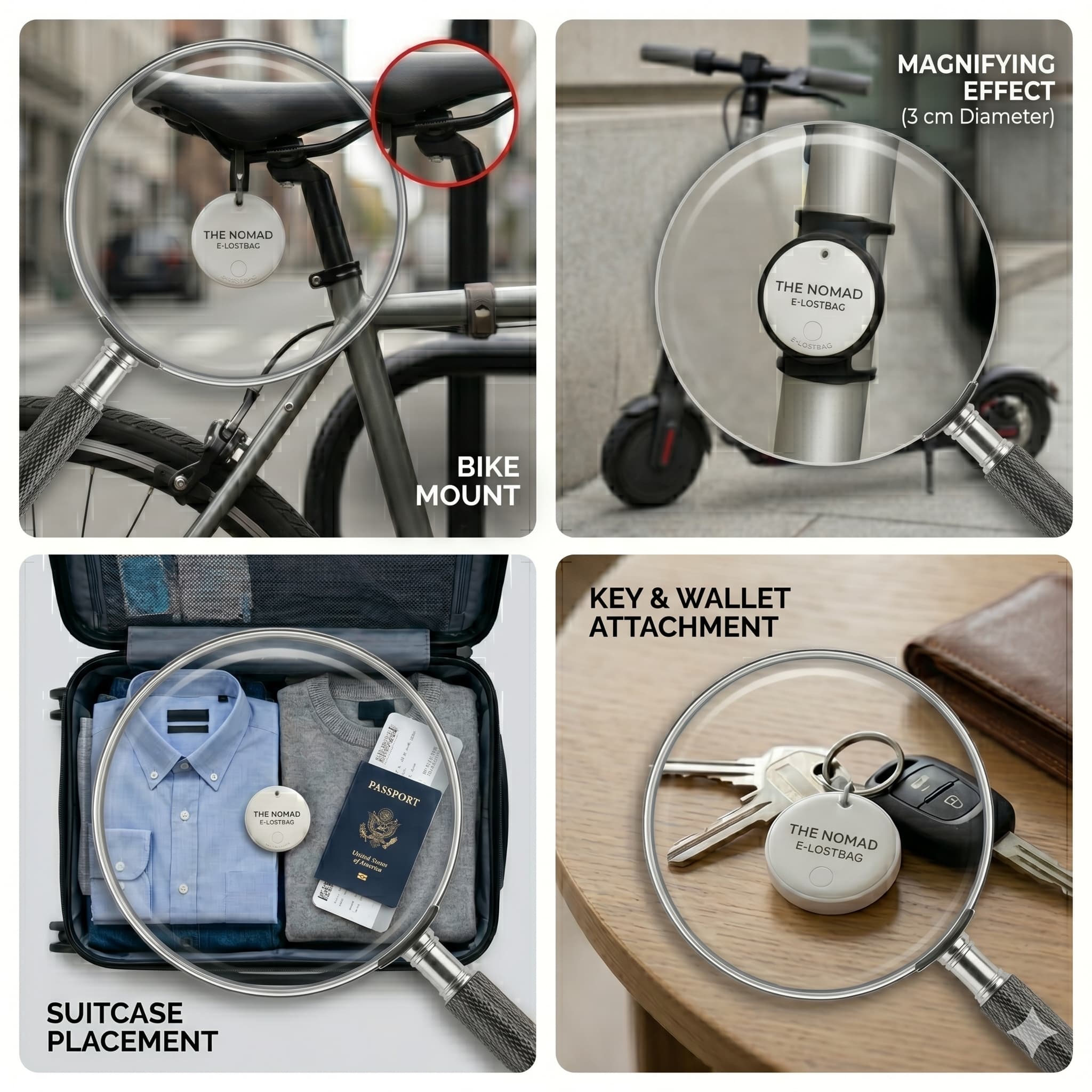 Multiple uses: bike, scooter, suitcase, keys